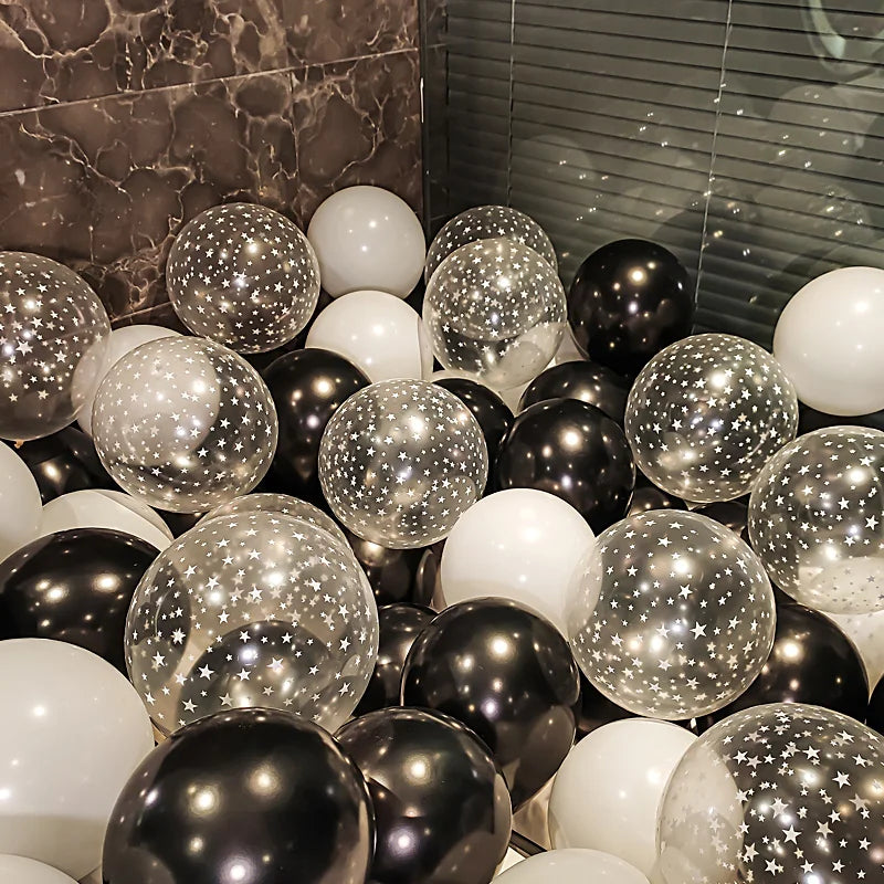 30PCS/PACK Black and White Latex Balloon Transparent Star Balloon Set