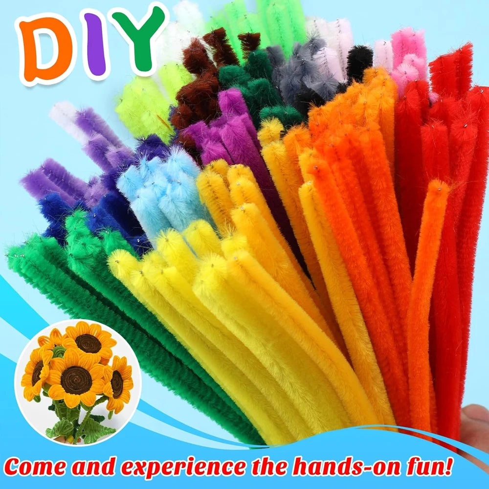 1500-100Pcs Multicolor Craft Pipe Cleaners Chenille Stems Plush Stick DIY Twisting Sticks for Kids Arts Handcraft Decor