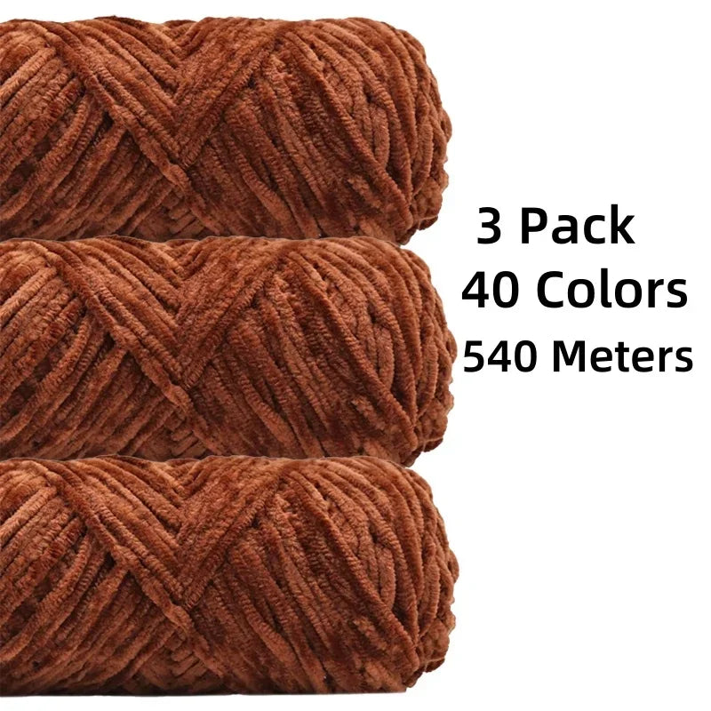 3 Pack Edelweiss DIY Material Pleuche Chenille Yarn Gold Luster Velvet Knitting Woven for Pendant / Sweater 300g 540m
