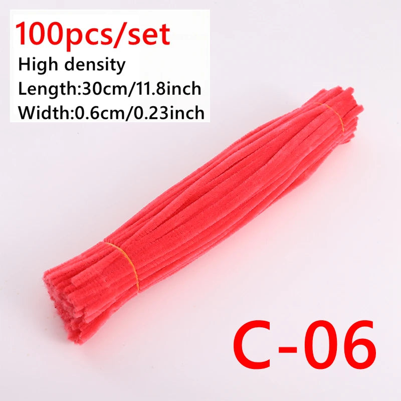100 Pcs Colorful Chenille Stems Pipe Cleaners Plush Tinsel Stem Wired Sticks Twist Stick Hair Strip DIY Craft Educational Toys