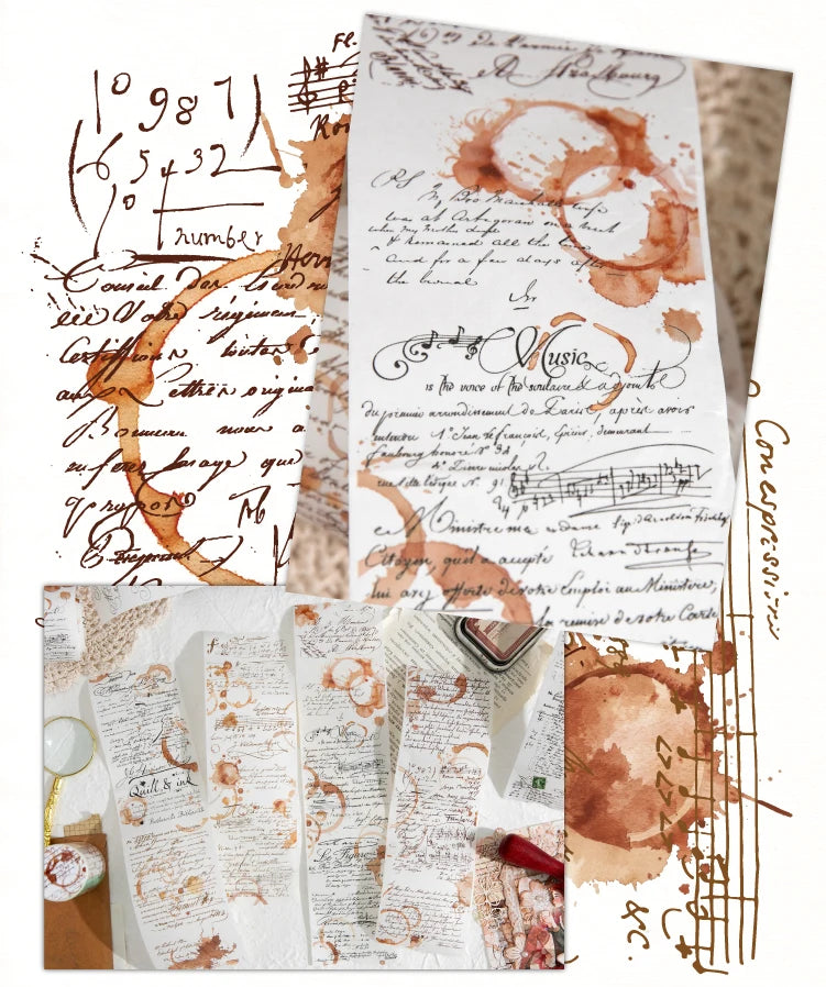 70mm * 200cm/roll retro style text manuscript theme Washi tape Collage Junk Journal Background Decoration sticker DIY scrapbook