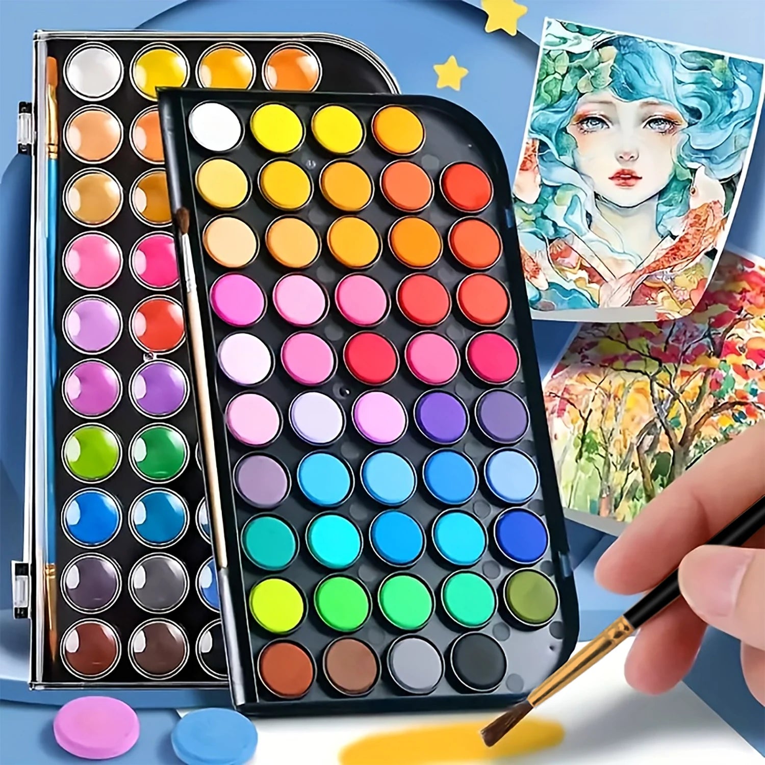 48 Colors Watercolor Paint Set with Brush - Washable,Vibrant & Blendable - Perfect for Adults Painting,Crafting & Art Projects