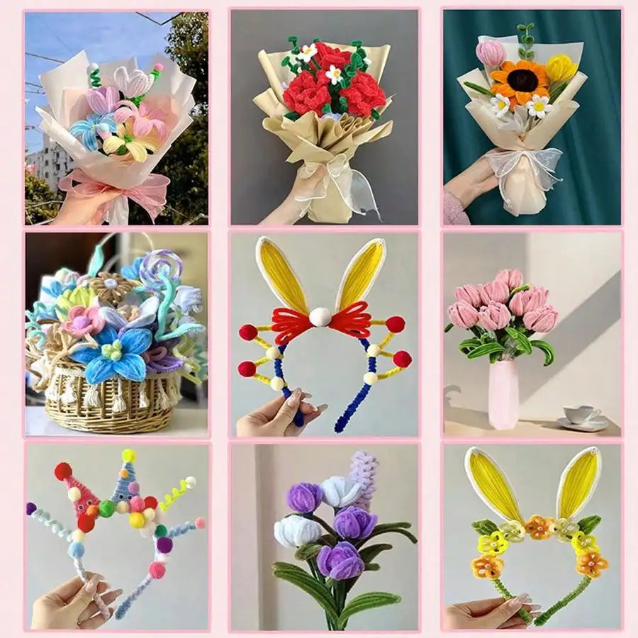 100 Pcs Colorful Chenille Stems Pipe Cleaners Plush Tinsel Stem Wired Sticks Twist Stick Hair Strip DIY Craft Educational Toys