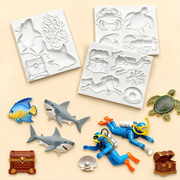 Ocean Adventure Series Silicone Molds Sharks, Turtles, Treasure Chests Fondant Candy Chocolate Mould Cake Decorating Tools