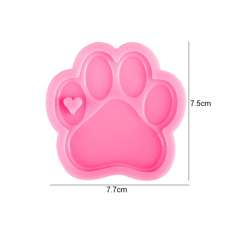 Dog Paw Print Resin Molds Heart Shape Keychain Casting Silicone Molds for Key Chain Pendant Making Epoxy Resin Craft Jewelry DIY