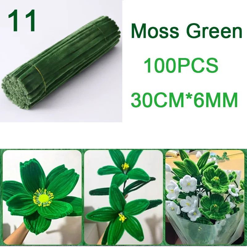 100Pcs Colorful Chenille Stems Pipe Cleaners Plush Tinsel Stem Wired Twist Sticks DIY Hair Flowers Kids Toys Handmade Craft Gift