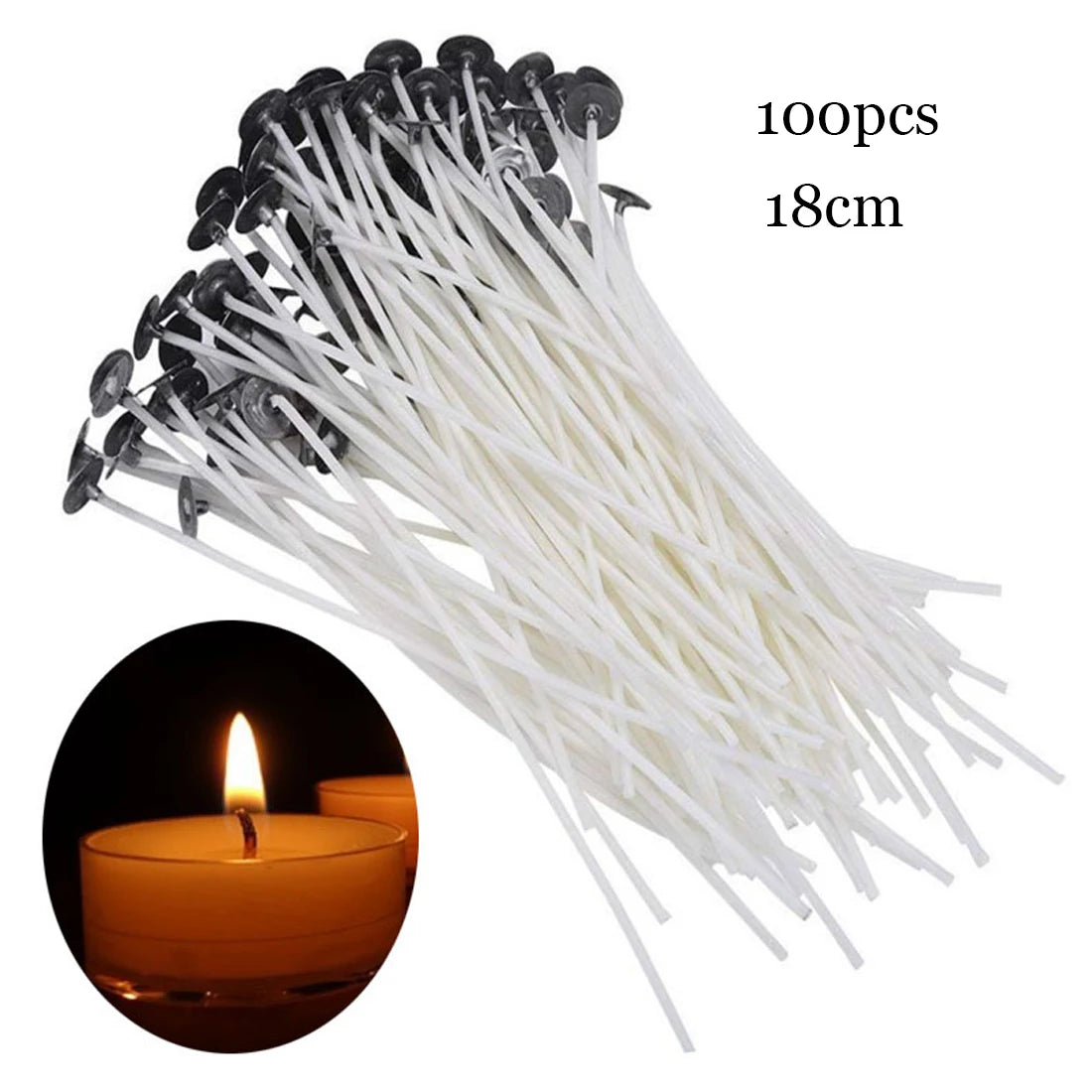 Smokeless Candle Wicks 2.6-20cm Pre-Waxed Cotton Core Wicks with Metal Sustainer Tabs DIY Handmade Candle Making Tools