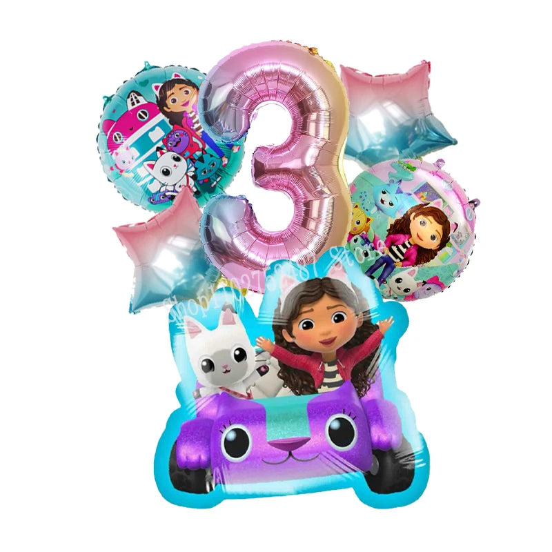 Gabby Dollhouses Birthday Balloons Girls New Anime Digit 1-10 Party Decoration Baby Shower Gender Reveal Ballons Kids Toys Gift