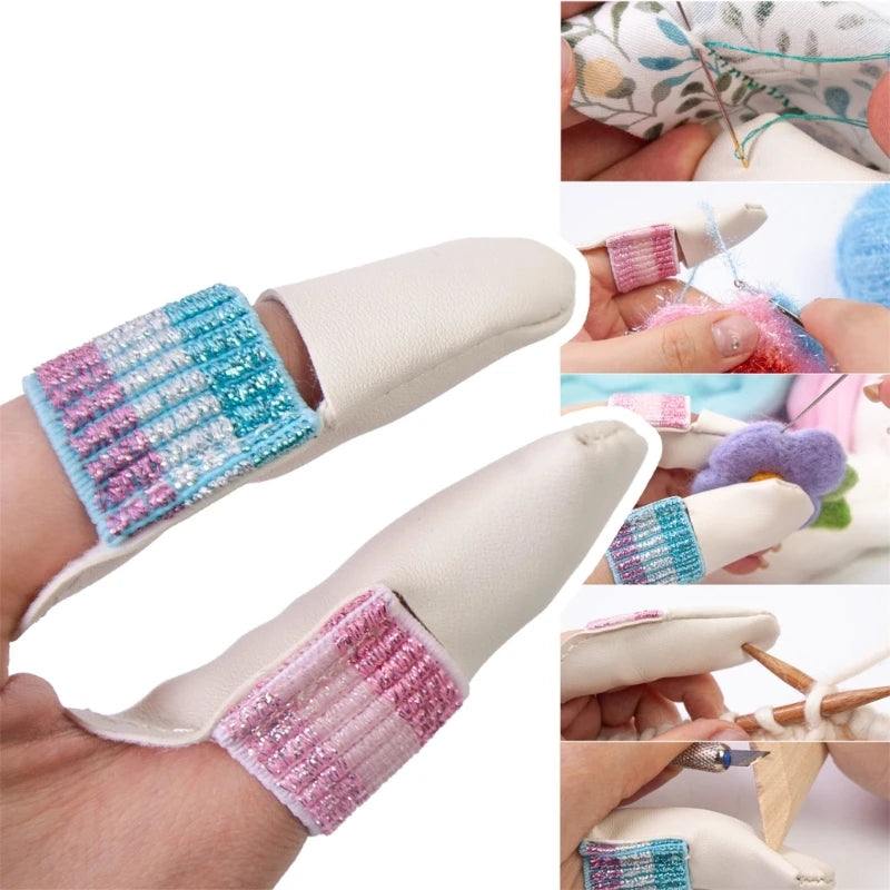 2pcs/Pair Knitting Finger Protector Leather Thimbles Embroidery Crochet Finger Guard Thimble Protector for Craft Needlework
