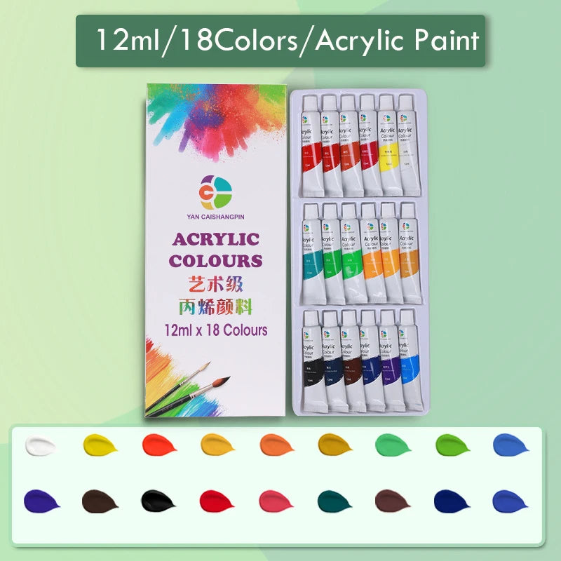 Acrylic Pigment 12/18/24/36 Colors 12ml Set Children's Painting And Oil Painting Beginners Non-Toxic Quick Drying Art Supplies