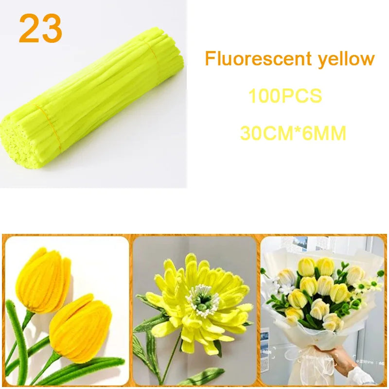 100Pcs Colorful Chenille Stems Pipe Cleaners Plush Tinsel Stem Wired Twist Sticks DIY Hair Flowers Kids Toys Handmade Craft Gift