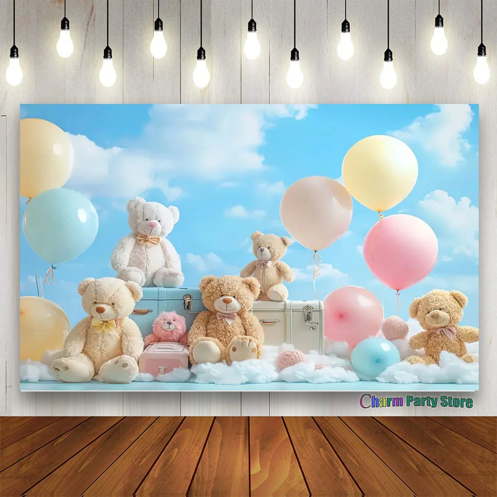 Teddy Bear Colorful Balloons 1st Birthday Backdrop Kids Gifts Baby Shower Oh Baby Background for Photography  Photo Props Studio