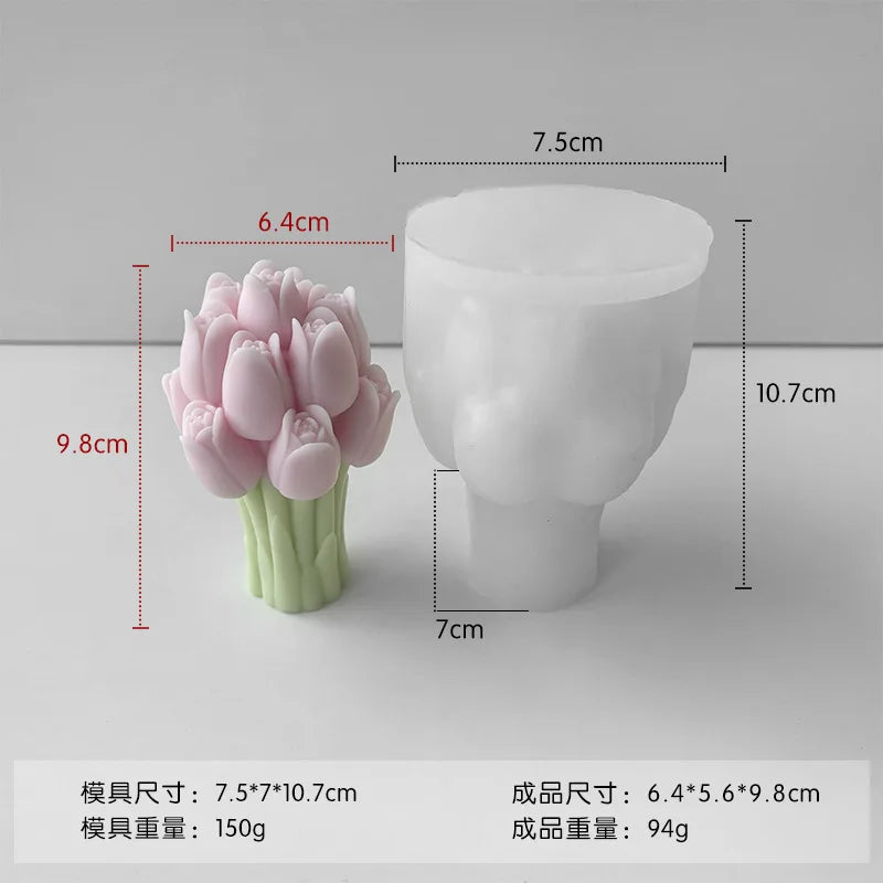 3D Tulip Bouquet Silicone Candle Molds Handmade Lavender Flower Soap Plaster Resin Crafts Mold DIY Chocolate Cake Baking Tools