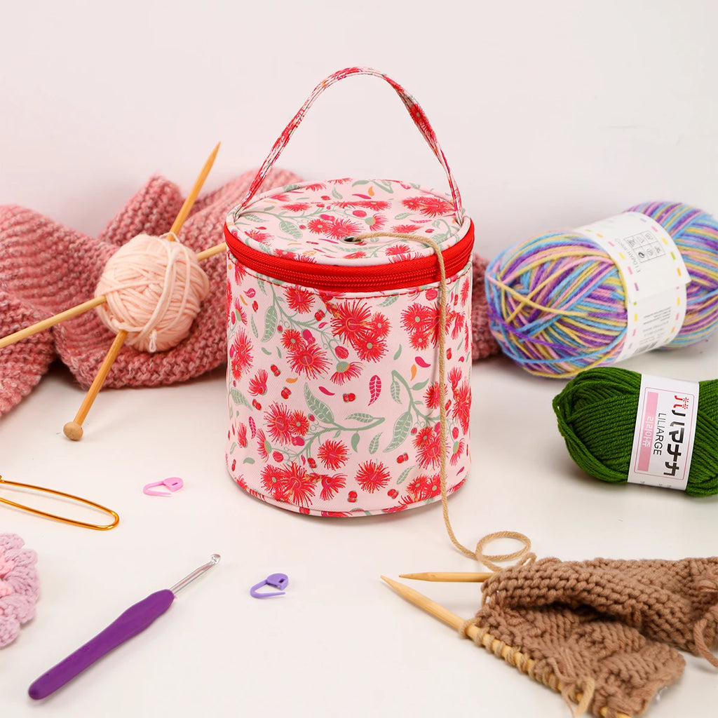 Round Yarn Handheld Storage Bag Portable Knitting Bag with Thread Hole DIY Yarn Sewing Tools Organize Crochet Hook Storage Bag
