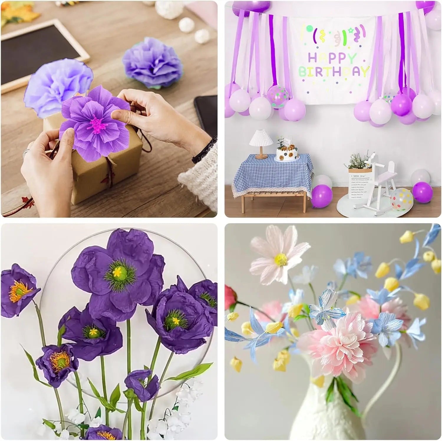 Crepe Paper Streamers 3 Rolls, Crepe Paper Sheets for DIY Gift Colourful Paper Flower Wrapping Paper Crafts