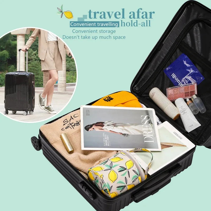 Compact Storage Pouch Set, Lemon Yellow Knit Wool Bag, Portable Travel Organizer, Storage Hooks and Sewing Tools