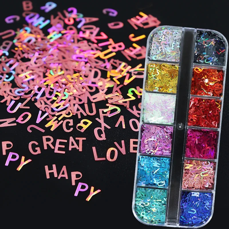 Holographic Letters Resin Sequins Fillers Epoxy Resin Filling Crafts Materials Iridescent Glitter Flakes Jewelry Making Supplies