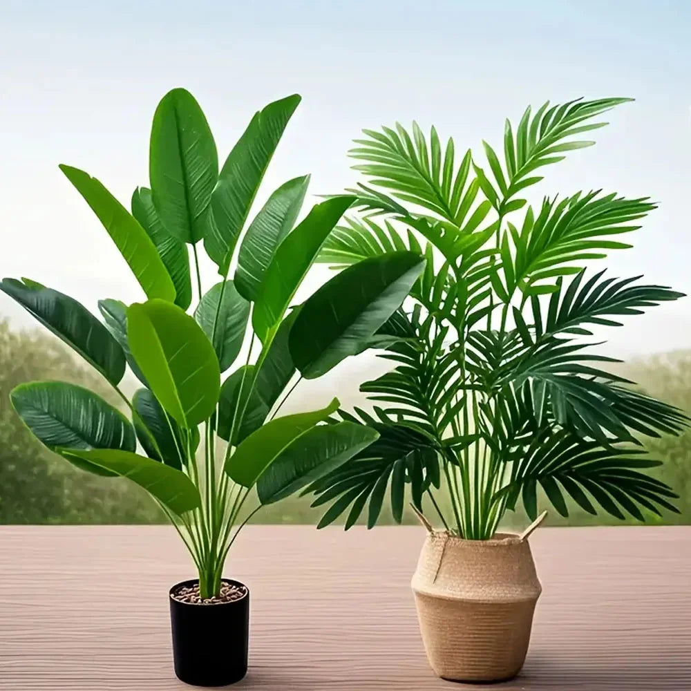2pcs 82cm Large Scale Simulation Artificial Palm Tree and Banana Leaves Potted Plants Indoor Green Plants Garden Potted Plant
