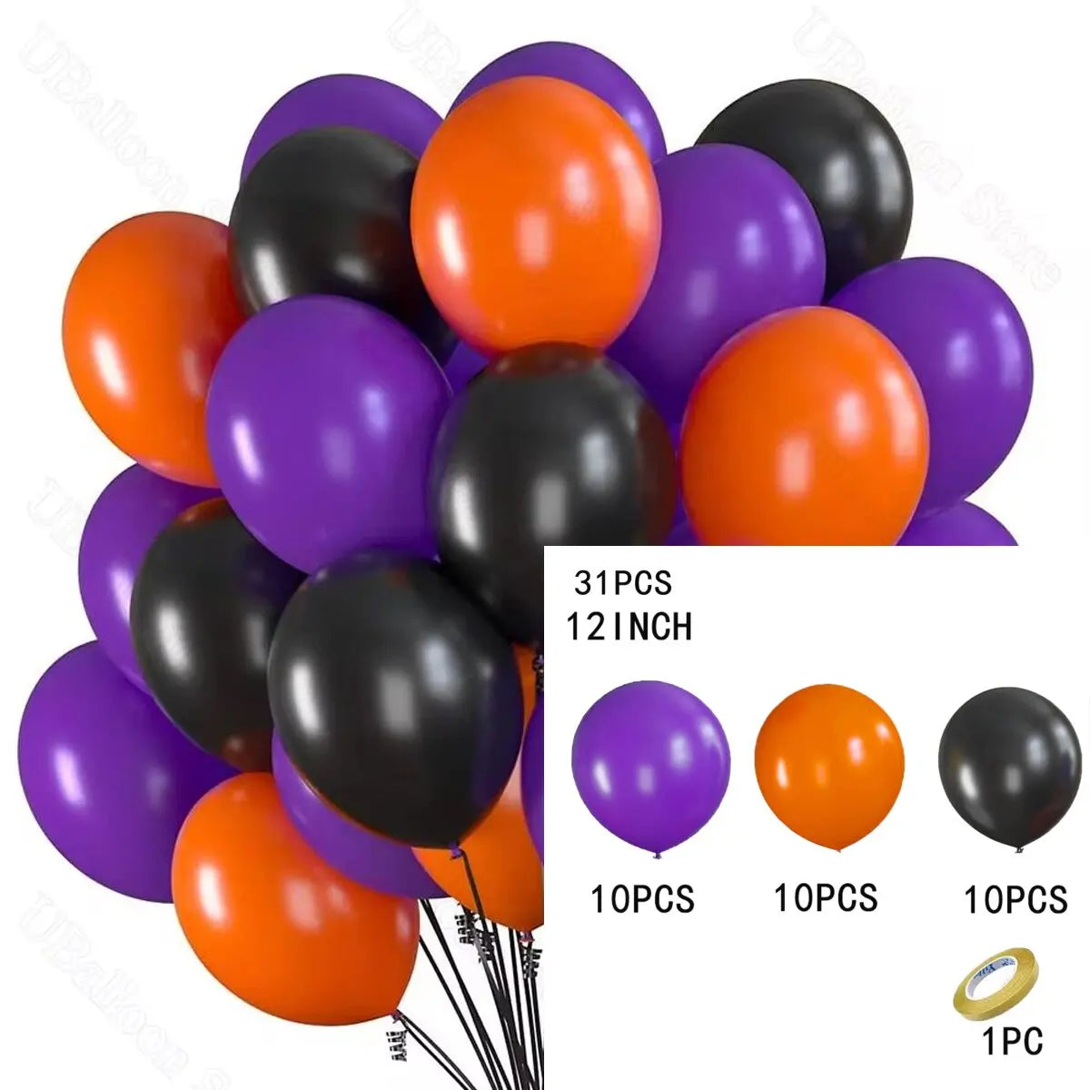 12-inch High-quality Latex Balloon Set, Black, Orange And Purple, Birthday Party Decoration, Halloween And Christmas Decorations