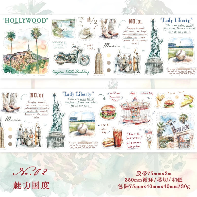 Journal GO 7.5x200cm Decorative Adhesive Washi Tape Romantic Travel Junk Journal DIY Masking Tape Scrapbooking Stickers