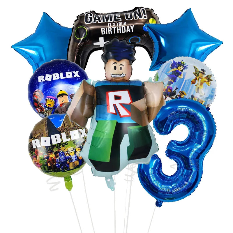 Cartoon Game Roblox Set Boy Balloons Cartoon Double-sided Shaped Birthday Party Decor Baby Shower Number DIY Foil Balloon Set