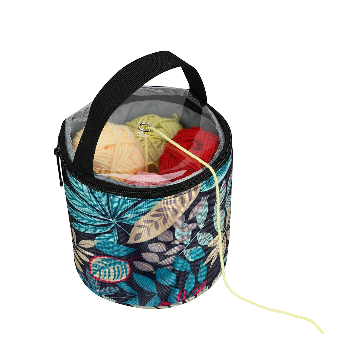 Round Yarn Handheld Storage Bag Portable Knitting Bag with Thread Hole DIY Yarn Sewing Tools Organize Crochet Hook Storage Bag