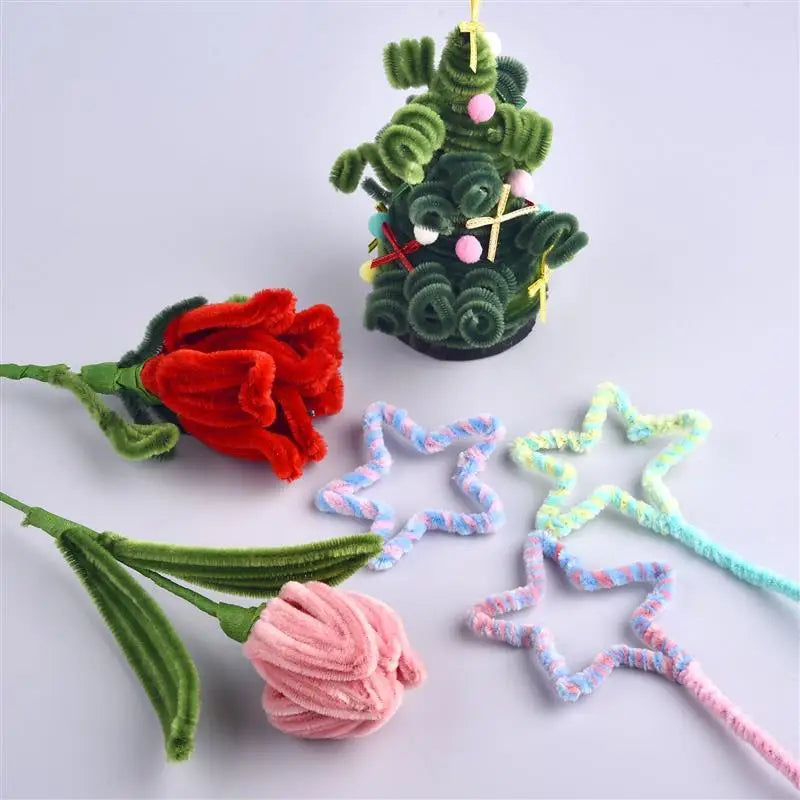 100pcs Chenille Stems Toys DIY Strips Twist Bar Anvil Wire Craft Pipe Creative Hobby Children Plush Stick Chenille Sticks