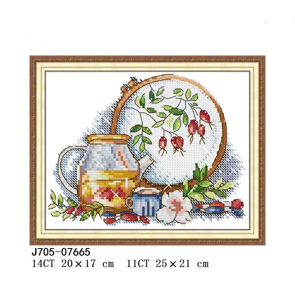 Joy Sunday Cross Stitch, Afternoon Tea, Spring, Summer, Autumn, Winter, J611, J612, J702, J703, J704, J705, Flowers Cross Stitch