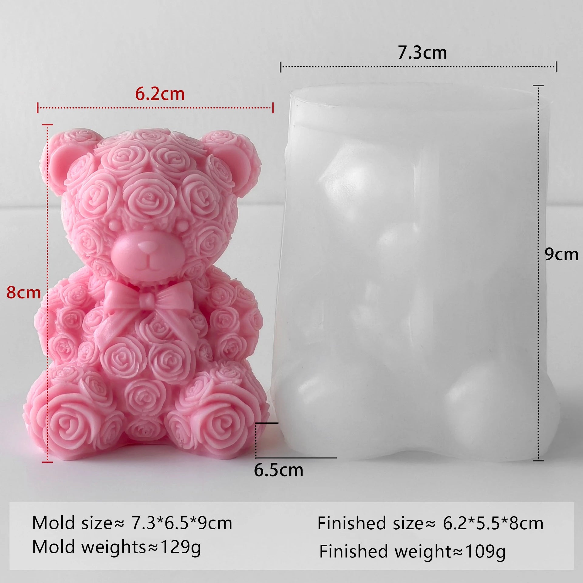 Rose Bear Silicone Mold Valentine Candle Wax Mold DIY Aromatherapy Plaster Diffuser Stone Craft Gift