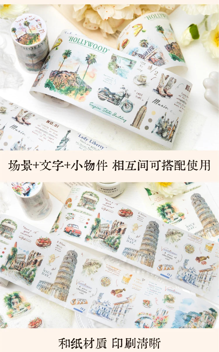 Journal GO 7.5x200cm Decorative Adhesive Washi Tape Romantic Travel Junk Journal DIY Masking Tape Scrapbooking Stickers