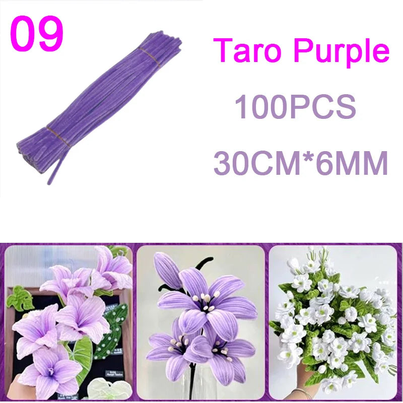 100Pcs Colorful Chenille Stems Pipe Cleaners Plush Tinsel Stem Wired Twist Sticks DIY Hair Flowers Kids Toys Handmade Craft Gift