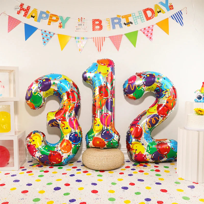 Large Colored Digital Aluminum Balloons for Children and Adults Birthday Party Decoration Baby Girl and Boy Photography Tool 40”