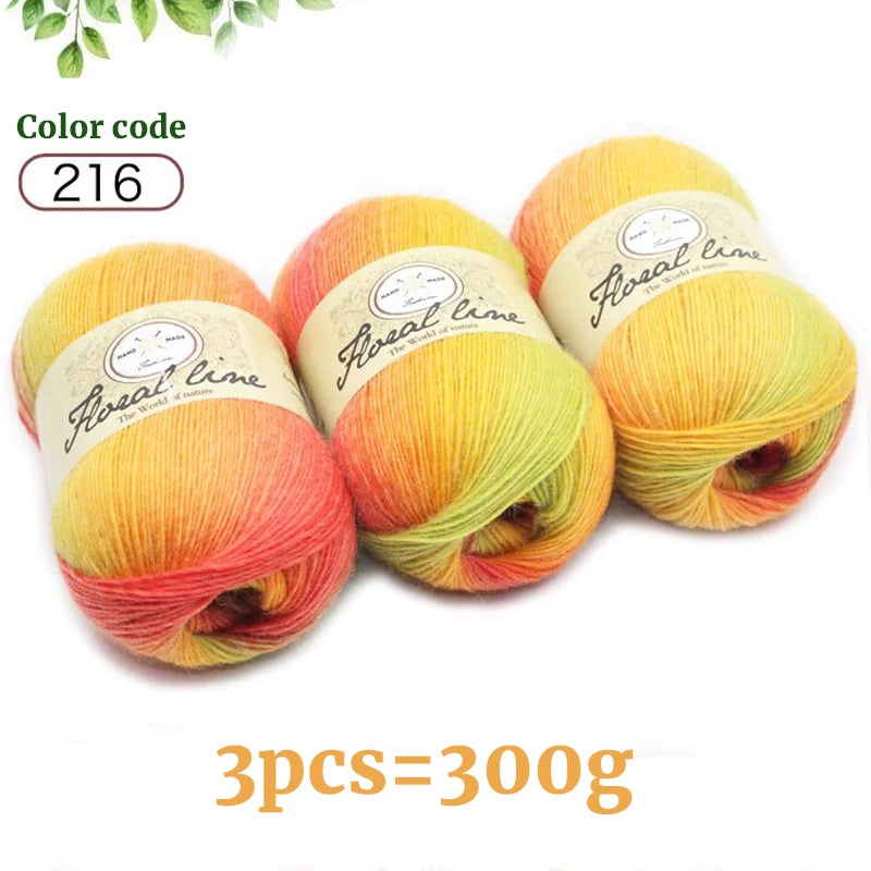 300g Rainbow Long Section Dyed Pattern Crochet Yarn Handmade DIY Knitting Colorful Fashion Outer Shawl Scarf Hat Sweater Yarn Ball 1 Piece = 3 Pieces = 300g