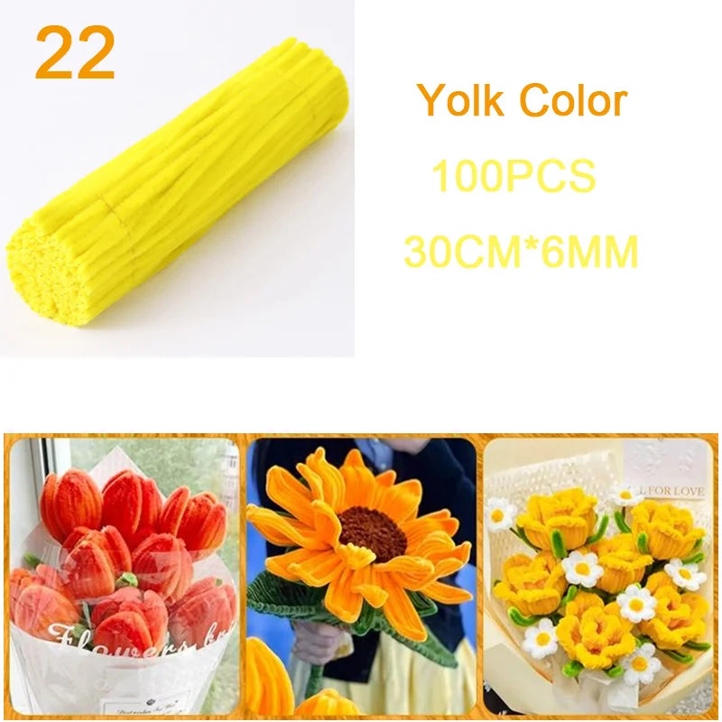 100Pcs Colorful Chenille Stems Pipe Cleaners Plush Tinsel Stem Wired Twist Sticks DIY Hair Flowers Kids Toys Handmade Craft Gift