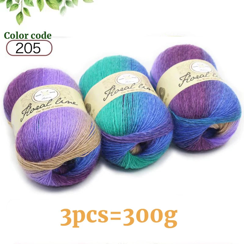 300g Rainbow Long Section Dyed Pattern Crochet Yarn Handmade DIY Knitting Colorful Fashion Outer Shawl Scarf Hat Sweater Yarn Ball 1 Piece = 3 Pieces = 300g