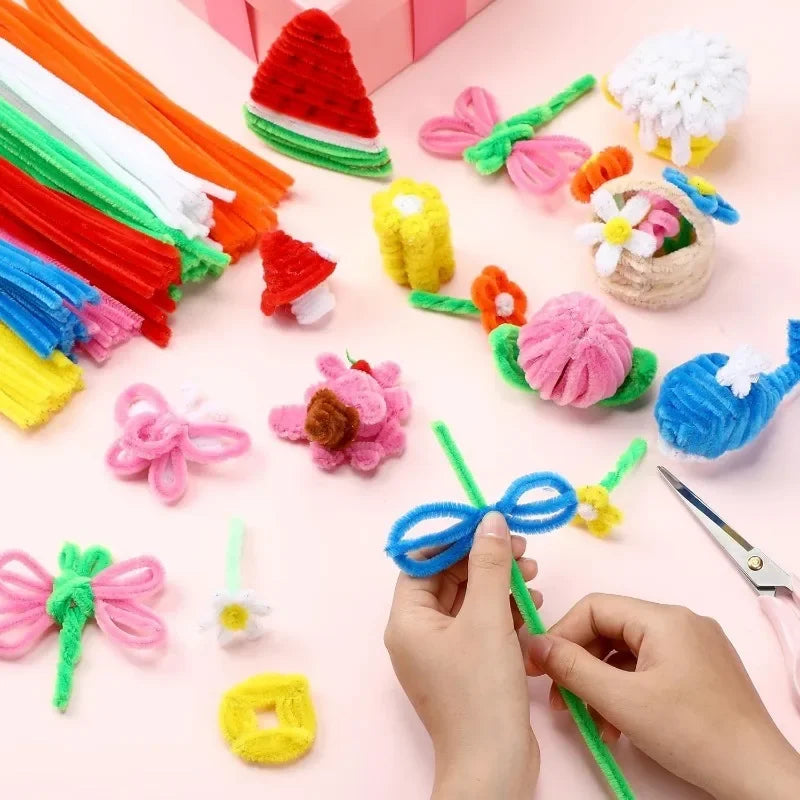 100/200/300PCS Colorful Chenille Stems DIY Wired Twist Stick Hair Strip Kids Handmade Educational Toys