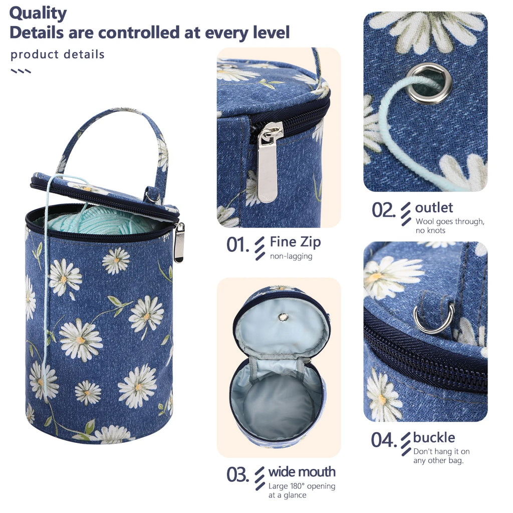 Portable Round Yarn Storage Bags Knitting Wool Yarn Bags Organizer Waterproof Crochet Hooks Bag for Sewing Accessories Tools