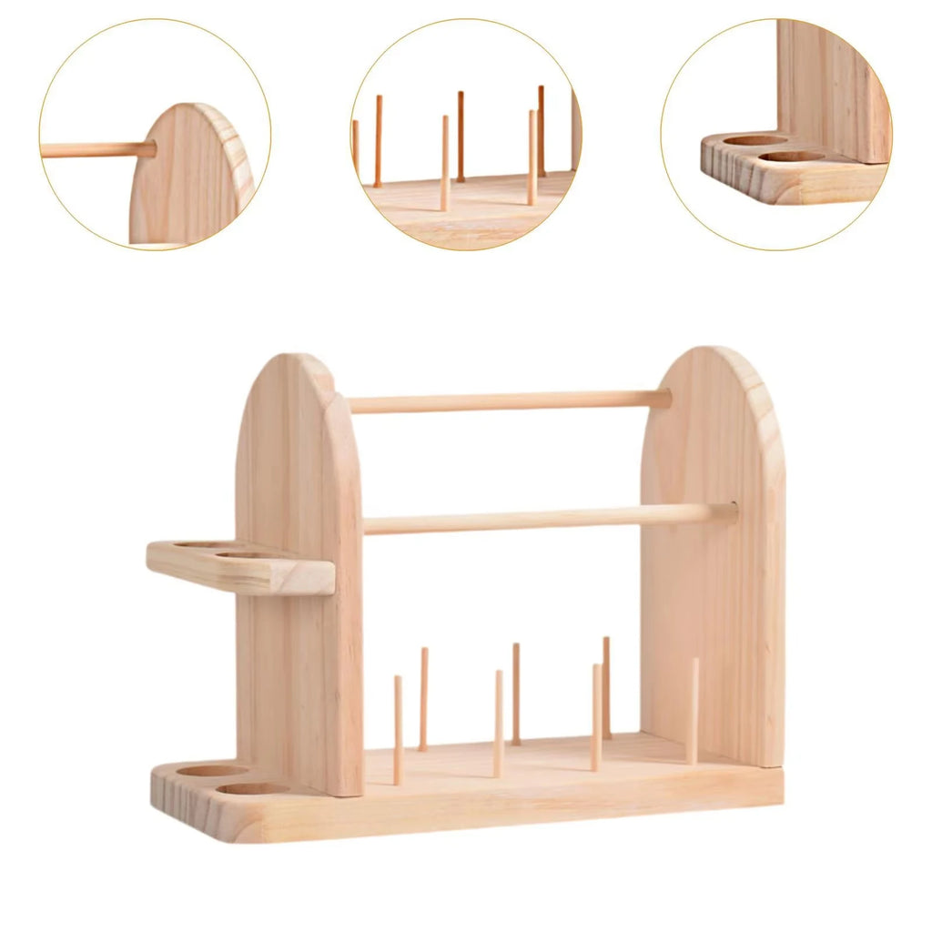 Portable Wooden Yarn Holder, Double Revolving Thread Dispenser Storage Rack for Crocheting and Knitting Supplies