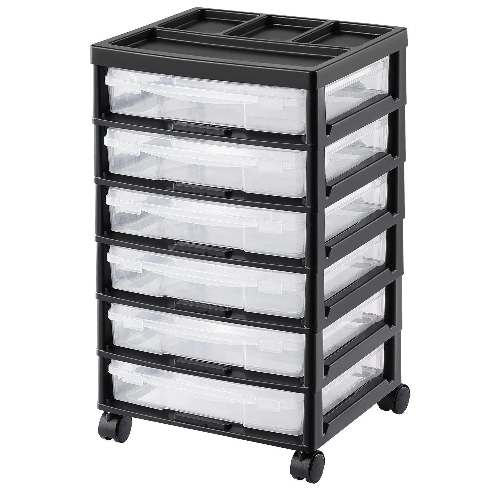 Scrapbook Rolling Storage Cart 6-Tier Large Capacity with 6 Clear Cases Black