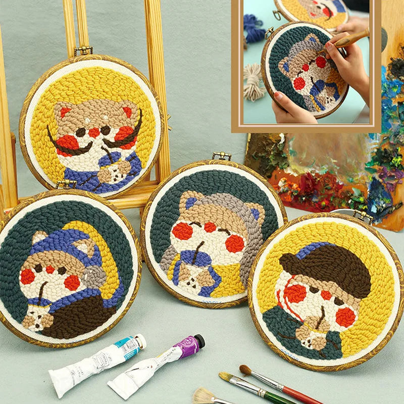 DIY Embroidery Kit Cartoon Punch Needle Stitching Craft Set Pattern Printed Needlework Cross Stitch Sewing Painting Home Decor