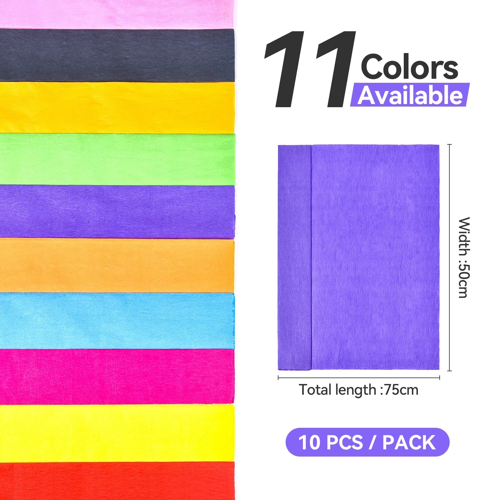 10pcs 75x50cm Colored Handmade Crepe Paper Roll Origami Crinkled Crepe Paper Craft DIY Flower Home Decoration Wrapping Gift