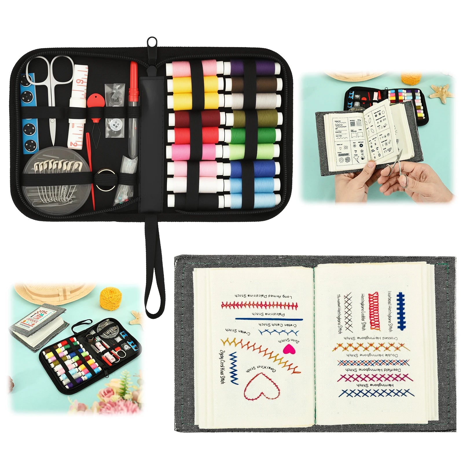 Embroidery Stitch Book DIY Stitch Practice Kit Beginner Embroidery Learning Book Multifunctional Needle Thread Hand Sewing Tool