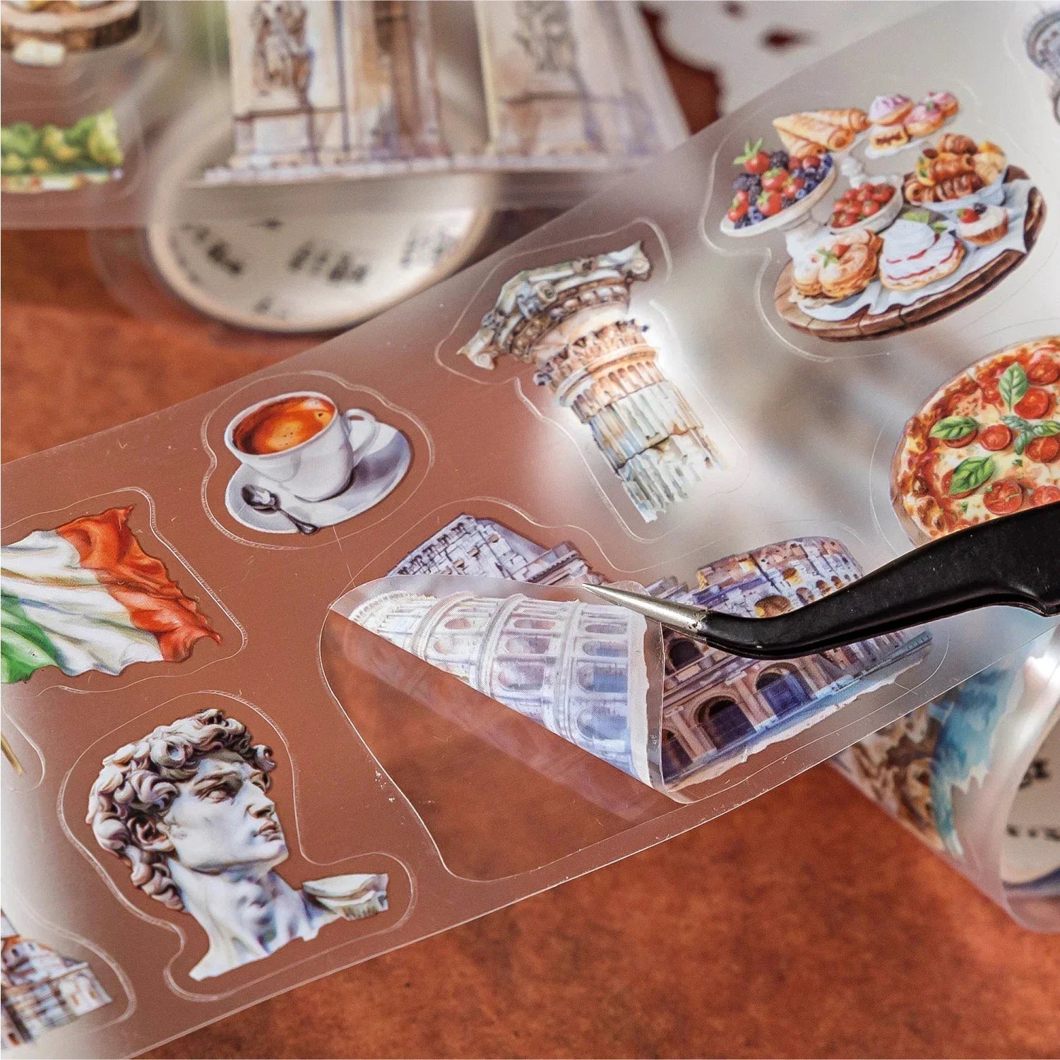 6Style 1Roll/bag Travel Scenic Story Series Die Cut Tape Creative DIY Handbook Scrapbook Phone Case Card Hang Tag