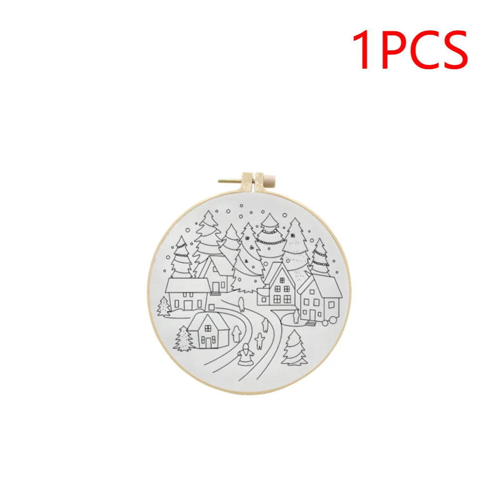 1-3Pcs Christmas Cross Stitch DIY Embroidery Kit Christmas Scene Includes Embroidery Hoop Embroidery Cloth Threads Needles