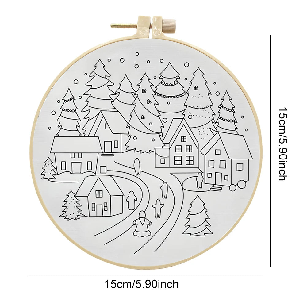 1-3Pcs Christmas Cross Stitch DIY Embroidery Kit Christmas Scene Includes Embroidery Hoop Embroidery Cloth Threads Needles