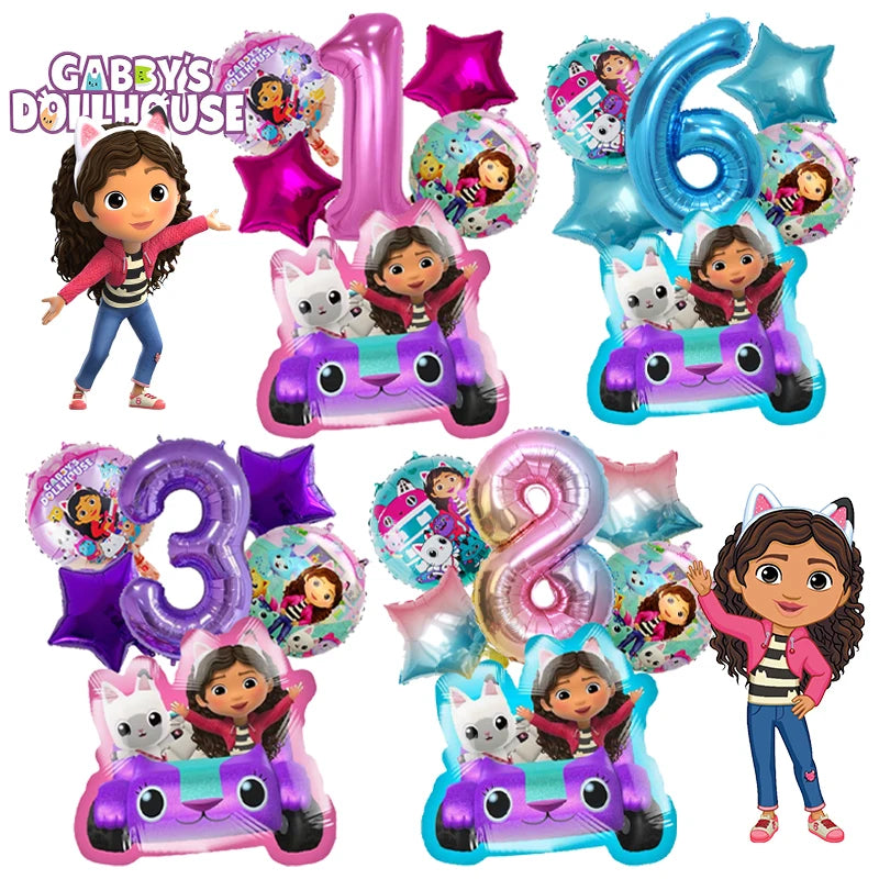 Gabby Dollhouses Birthday Balloons Girls New Anime Digit 1-10 Party Decoration Baby Shower Gender Reveal Ballons Kids Toys Gift
