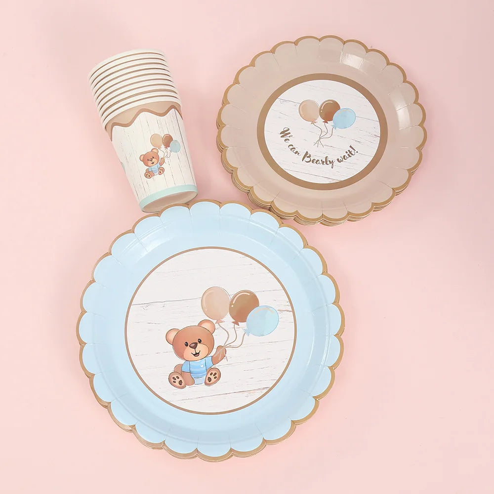 Brown Teddy Bear disposable tableware Teddy Bear party napkins plates cups kids Teddy Bear Birthday Party decoration Baby Shower