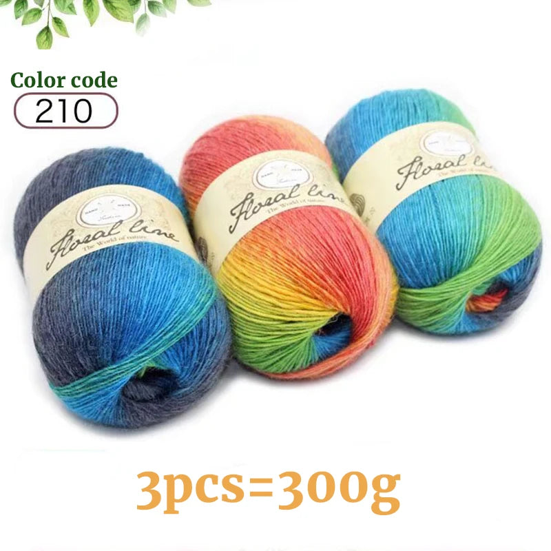 300g Rainbow Long Section Dyed Pattern Crochet Yarn Handmade DIY Knitting Colorful Fashion Outer Shawl Scarf Hat Sweater Yarn Ball 1 Piece = 3 Pieces = 300g