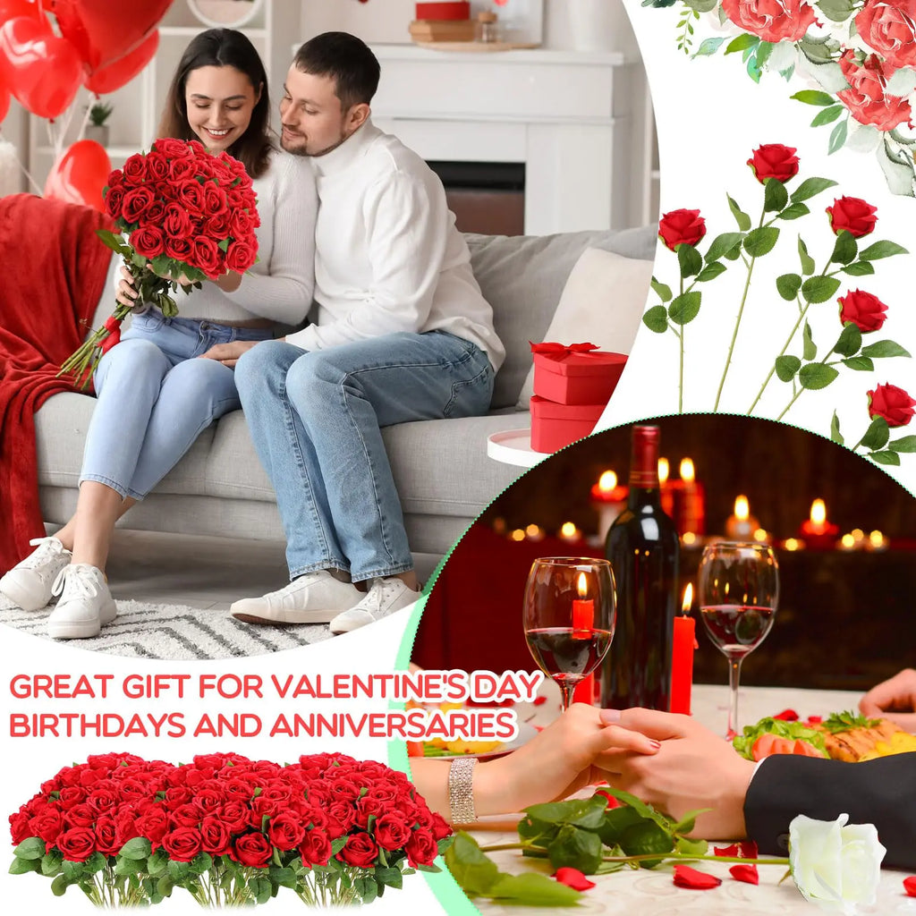 12-200Pcs Artificial Rose Flower Silk Roses with Diamond Valentine's Day Gift Fake Roses Red Roses for DIY Wedding Party Decor