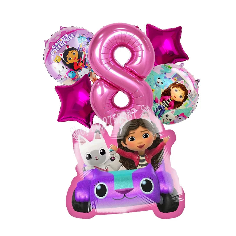 Gabby Dollhouses Birthday Balloons Girls New Anime Digit 1-10 Party Decoration Baby Shower Gender Reveal Ballons Kids Toys Gift